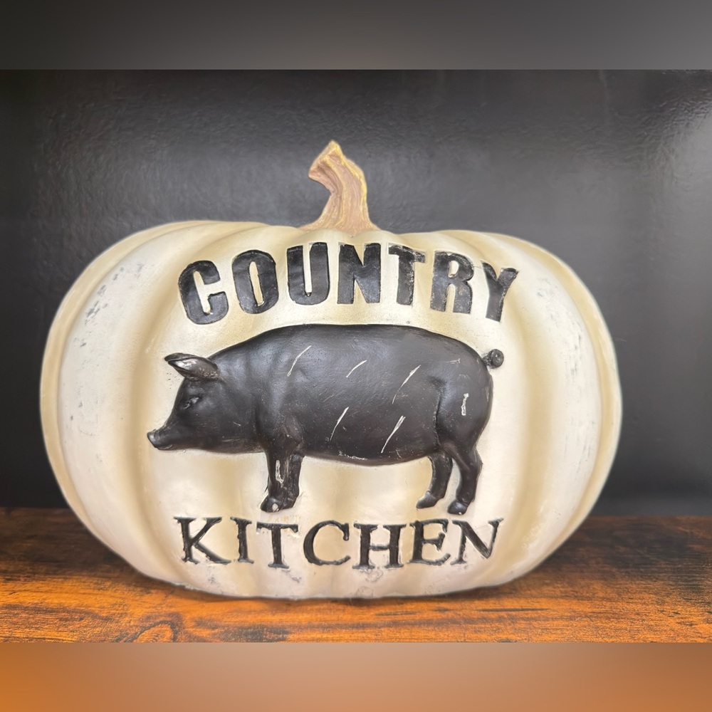 Country Kitchen Farmhouse Pumpkin With Pig Decor Fall Harvest